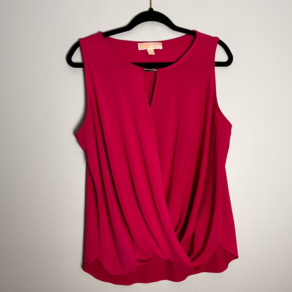 Michael Kors Women’s Magenta Sleeveless Blouse Top Keyhole V-Neck Wrap Size L